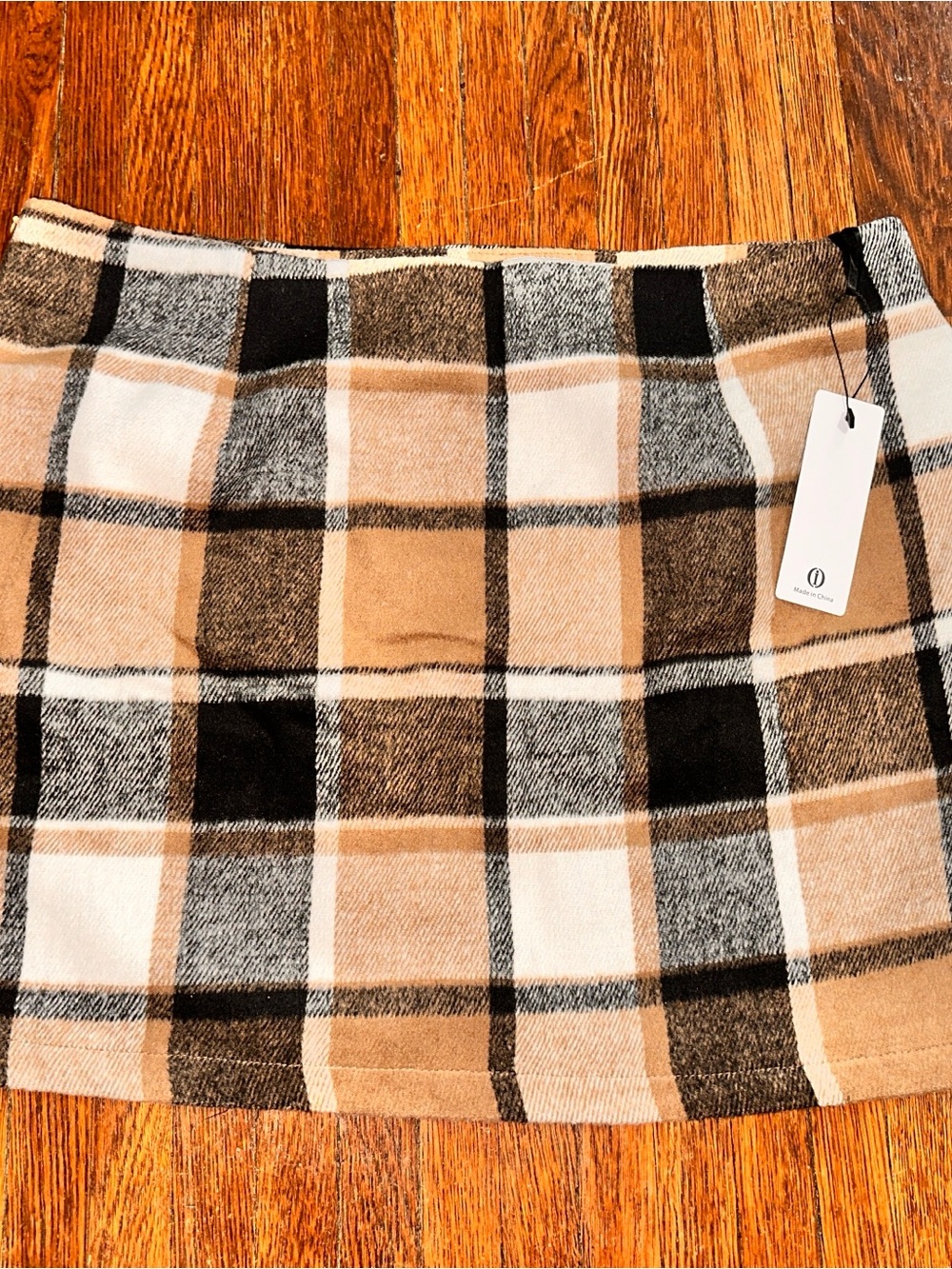 NWT Women’s 2XL IO Brand Beige Black Plaid Preppy Wool Blend Skirt